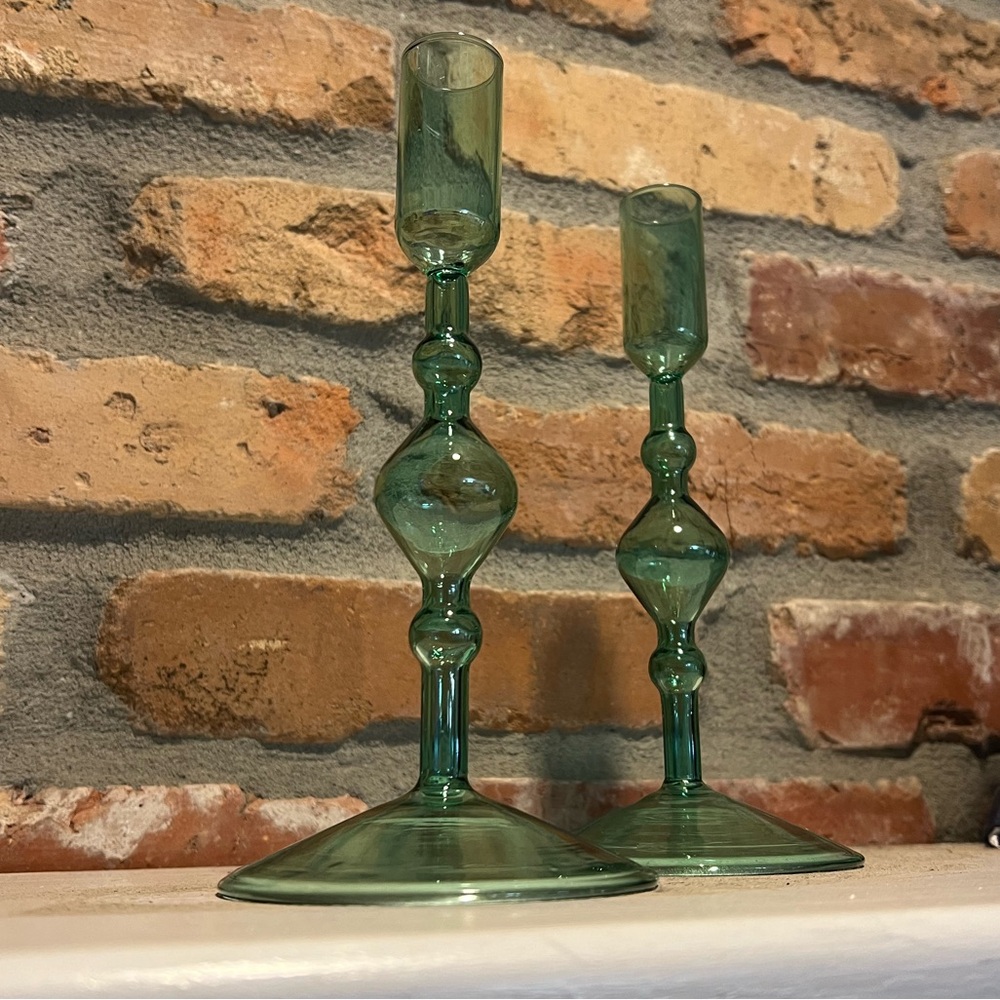 Elegant Green Glass Candle Holders